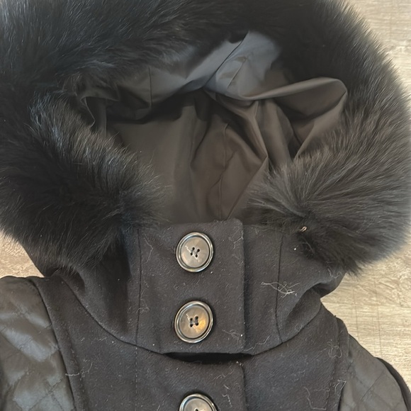 Paule Ka Vintage Wool Jacket button Wrap Coat Sz 40/Medium Fox fur trim - Picture 4 of 10